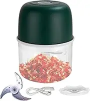 Electric garlic mincer -Rechargeable vegetable chopper and mixer, Fully automatic electric multi-function portable wireless food processor (Olive Green)