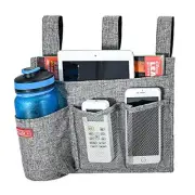Linen Bedside Caddy, Bedside Storage Organizer for Hospital 4 Pockets Grey