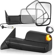 AUTOSTARSHIP Pair Power Heated Towing Mirrors Compatible for 1998 1999 2000 2001 Dodge 1500 1998-2002 Ram 2500 3500 w/White Running light Side Tow Mirror Manual Flip Fold (Black)