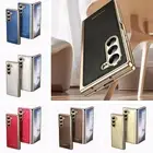 Fr Samsung Galaxy Z Fold6/5/4/3 Plating Leather Slim Phone Case Screen Protector