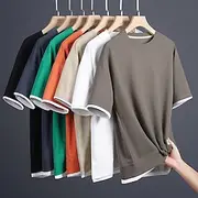 Men's Waffle Tee T Shirt Short Sleeve Short Sleeves Crew Neck Summer Plain Fashion Designer Basic Fake two piece Vacation Street Casual Black White Gray Top Te
