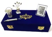 Indian Traditional Holi Combo Pack of Silver Pichkari Radha Krishna Frame Tulsi