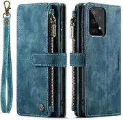 Flip Leather Phone Case for Samsung Galaxy A54 A34 A24 A14 A53 A33 A23 A13 A32 A52 A51 A50 Zipper Wallet Multi Card Cover,Blue,for Samsung A13 (4G 5G)