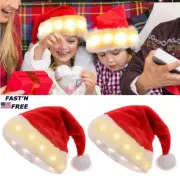 2× Light-up Santa Hat Christmas Hats for Adults Kids Plush Xmas Hat Decorations