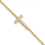 14k Yellow Gold Natural Diamond Sideways Letter T w/ 1in ext. Bracelet