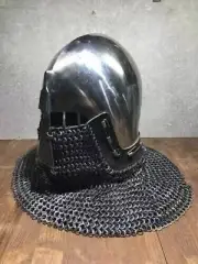 Halloween 16 Gage Steel Helmet Medieval Nasal Armor Chain Mail Helmet