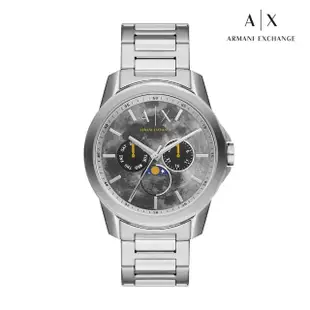 【A|X Armani Exchange 官方直營】Banks 煙霧月球漫步三眼月相手錶 銀色不鏽鋼鍊帶 44MM AX1736