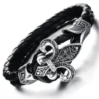 在飛比找Yahoo!奇摩拍賣優惠-首飾 戒指 項鏈 手鏈 鈦鋼朋克歐美個性潮人搖滾 皮編織手鏈