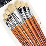 7pcs Premium Hog Bristle Filbert Paint Brushes Set, 100% Natural Chungking Hog B