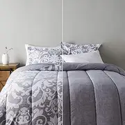 Amazon Basics Ultra-Soft Light Weight Microfiber Reversible Comforter 3 Piece Bedding Set, King, Gray Medallion