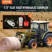 1/2" Flat Face Hydraulic Couplers 1/2" NPT Skid Steer Couplers 4 Dust Caps