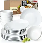 Moritz & Moritz Basic 18-Piece Crockery Set for 6 People Modern - Made of High-Quality Porcelain in Classic White - Consisting of 6 x Dinner Plates, 6 x Dessert Plates and 6 x Bowls