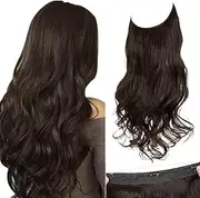 SARLA Dark Brown Invisible Wire Hair Extensions with 3 Clips Long Synthetic Wavy Curly Hairpiece Adjustable Transparent Headband for Women 18 Inch