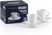 [De'Longhi] Porcelain Espresso Cups with Saucer DLSC308, Handmade Espresso Cups Set of 2, Made of Porcelain, Microwave and Dishwasher Safe, Capacity 70 ml, White