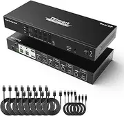 TESmart KVM Switch Dual Monitor DisplayPort 4 Port,KVM Switches for 2 Monitors 4 Computers,UHD 4K@60Hz,EDID emulators,L/R Port,Hotkey,Dolby Vision,PC Monitor Switch with Input Cable and Remote Control
