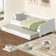 ALFORDSON Bed Frame Trundle Todd Series in White, Beds Frame, 2X Single Size Wooden Daybed Base, Under-Bed Sliding Trundle for Adults and Kids