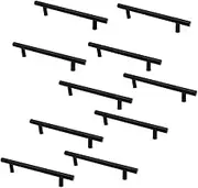 Set of 10 NUZAMAS Matt Black Cabinet Door T-Handles and Pulls, Furniture Drawer Handles, Zinc Alloy, 177mm Long, Kitchen Cabinet Wardrobe Knobs Bars, Center to Center 128mm