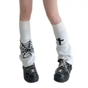 for Cross Web Print Leg Warmers Japanese Women Gothic Flared Hem Knee High Socks