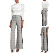 Alice + Olivia Bo Side Stripe Wide Leg Plaid Pants Women's Large NEW $395