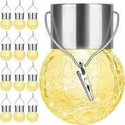 Outdoor Hanging Solar Lights - Cracked Glass Solar Lights Waterproof LED Decorative Ball Lights Tree Solar Powered Globe Lights with Hook for Garden Yard Fence Christmas Decoration,Warm White(12 Pack)