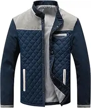 [WolweS] Men's Long-sleeved Zip Jacket Slim Stand-up Collar Fashion Colourblocking Thickened Warm Zip Pockets Single-breasted Jacket