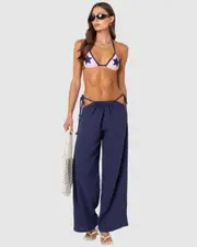 EDIKTED Womens Leoni Side Tie Cotton Gauze Pants NAVY
