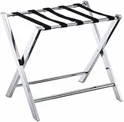 Guest Room Luggage Rack, Folding Suitcase Stand Suitcase Stand with Back Stainless Steel Nylon Webbing Strap Shelf Put On The Hanger for Hotel Room (Color : Metallic, Size : 60x45x68cm) (SIL