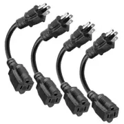 - 8 inch Short Power Extension Cord Outlet Saver, ETL Listed, 4 Pack Black