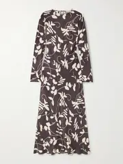 [Faithfull] Faithfull - Faroe Open-back Printed Satin Maxi Dress - Chocolate - medium medium Brown
