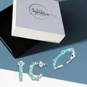 Boxed Solid 925 Sterling Silver Blue Caterpillar Ring & Earrings Set