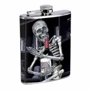 Skeleton Theme D15 Flask 8oz Stainless Steel Hip Drinking Whiskey