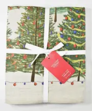 Williams Sonoma Holiday Forest Christmas 100% Linen Tablecloth 70x108 NEW w Tag