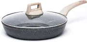 10" Non Stick Granite Fry Pan with Glass Lid - Stone Cookware Chef's Pan (BLACK)