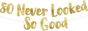 80 Never Looked So Good Gold Glitter Banner - 80th Birthday Party Decorations