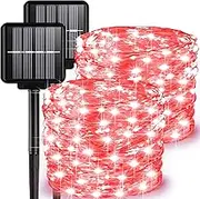 ALENEY 2 Pack Solar Fairy Lights Outdoor, 99 Feet 300 LEDs 8 Modes String Lights for Outside, Waterproof Solar Outdoor Light for Patio Yard Christmas Tree Halloween Wedding Party Decorations, Red