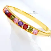 24K YELLOW GOLD FILLED 8MM RAINBOW CRYSTAL BAND SOLID OVAL BANGLE BRACELET 58MM