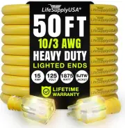 Durable 50ft Waterproof Extension Cord with Lighted End for Safe Connections