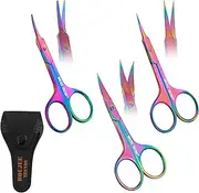Nail Scissors, Toenail Eyebrow Mustache Facial Nose Ear Hair Grooming Multi-Purpose Beauty Scissors, Small Manicure Pedicure Curved Extra Sharp Fine Blades Professional (Set of 3, Complete Solution)