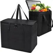 Insulated Grocery Shopping Bags, 2-Pack, Xl-Large Black, Reusable Bag,Thermal Zi