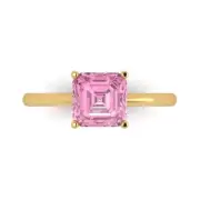 2.0Ct Asscher Cut Pink Gemstone Solid Gold Solitaire Engagement Promise Ring