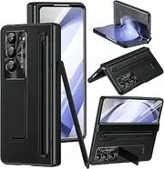 [YQODSZ] for Samsung Galaxy Z Fold 6 Case with S Pen Holder & Slim Stylus, Fold6 PU Leather Phone Case with Kickstand Built in Screen Protector Camera Protector Protective Cover for Z Fold 6 Black