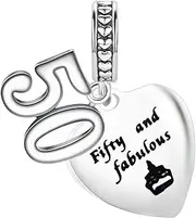 [LSxAB] Celebrating 50 Birthday Anniversary Charm Compatible with Pandora Charm Bracelet Women Fabulous Silver Dangle Wife Sister Best Friends Besties, Copper, No Gemstone