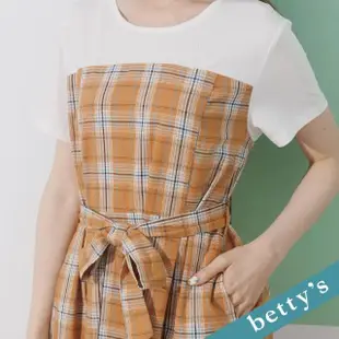 【betty’s 貝蒂思】格紋拼接綁帶洋裝(深橘)