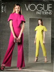 VOGUE JUMPSUIT SEWING PATTERN 1791 8-16 Womens Capelet Straight or Wide Uncut .