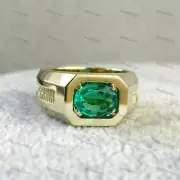 1.00 CT Oval Cut Genuine Emerald Solitaire Engagement Ring Gold Plated Silver