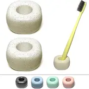 Mini Toothbrush Holder, Matte Ceramic, Small & Compact Square Ring, Quick Drying, Pack of 2 (Rice White)