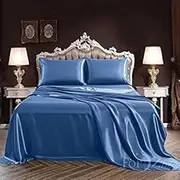 ForZzz 2000TC 4 Pieces Art Silky Satin AU Size Bedding Sheet Set/Silk Satin Pillowcase Fitted Flat Sheet Set/Deep Pocket Luxury Stain-Resistant Wrinkle Free (Queen,Ocean)