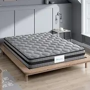 Dreamz Double Mattress Knitted Fabric, 22cm Thickness, with 5-Zone Pocket Spring System, Memory Egg Crate Foam Tight Top, Medium Firm Coil Bedding, Breathable Top, 15Yrs Warranty, Grey
