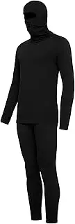 [E4M] Men’s Thermals Top and Bottom Set - Men’s Long Johns with Ski Mask, Black