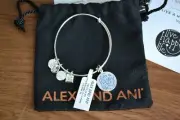 Alex and Ani LIVE A HAPPY LIFE Shiny Silver Charm Bangle New W/ Tag Card
